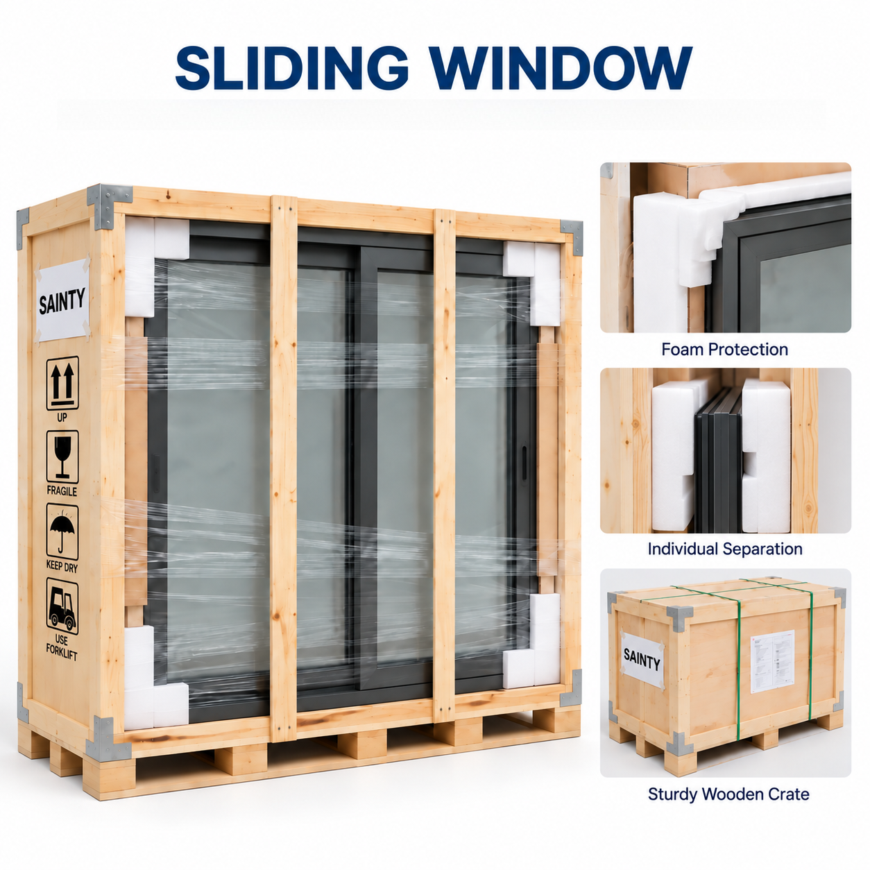 SAINTY™ factory corner crimping inspection for impact resistant sliding windows before shipping.