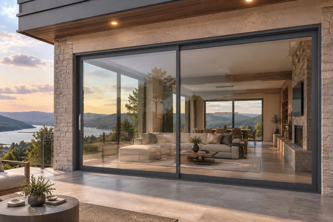 Puertas correderas de aluminio con certificación AAMA de SAINTY instaladas en un sitio de proyecto comercial en Tennessee.