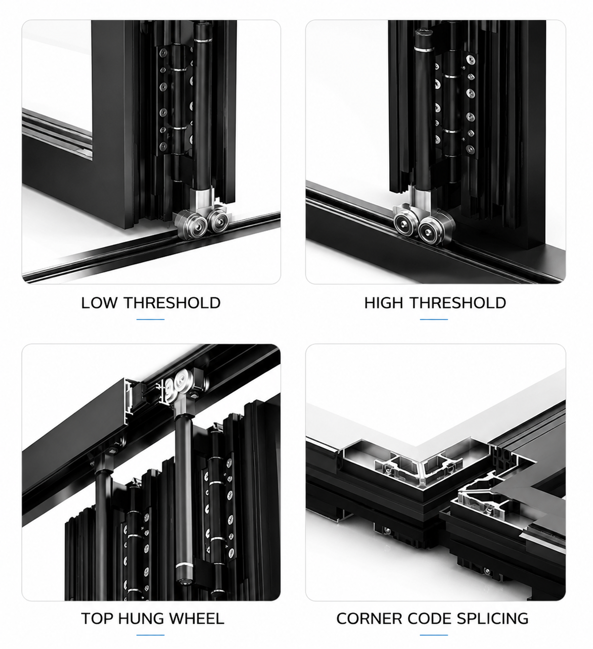 SS304 stainless steel multi-point locking hardware on a SAINTY bi-fold door for hurricane protection.