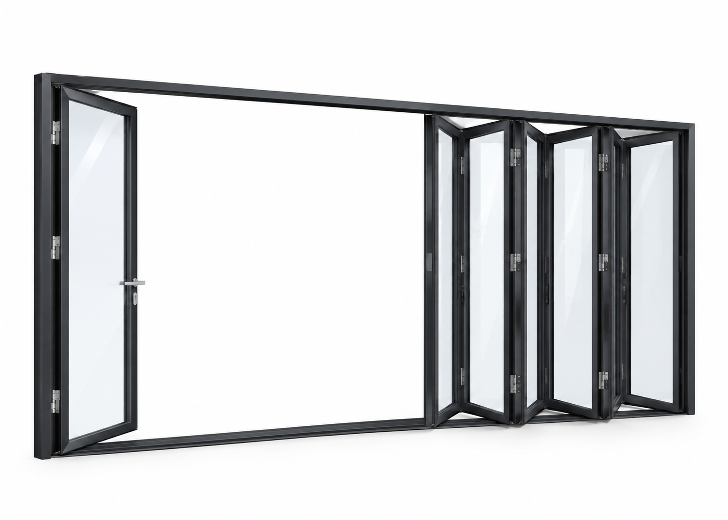 SAINTY™ Aluminum Bi-Fold Door in matte black finish for a modern United States residential house elevation.
