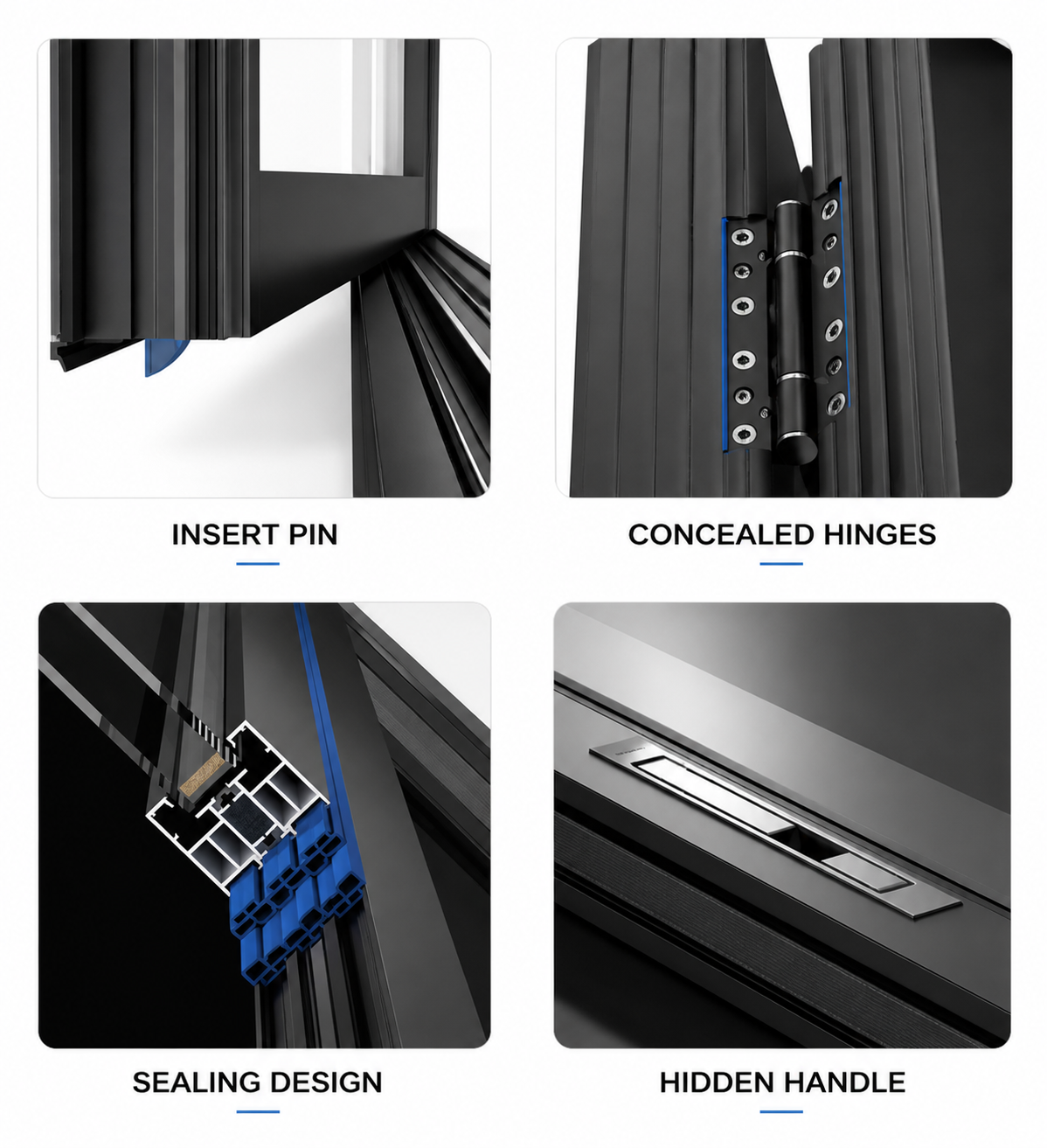 Detailed profile section of SAINTY bi-fold door featuring a 24mm PA66 GF25 thermal break for energy efficiency.
