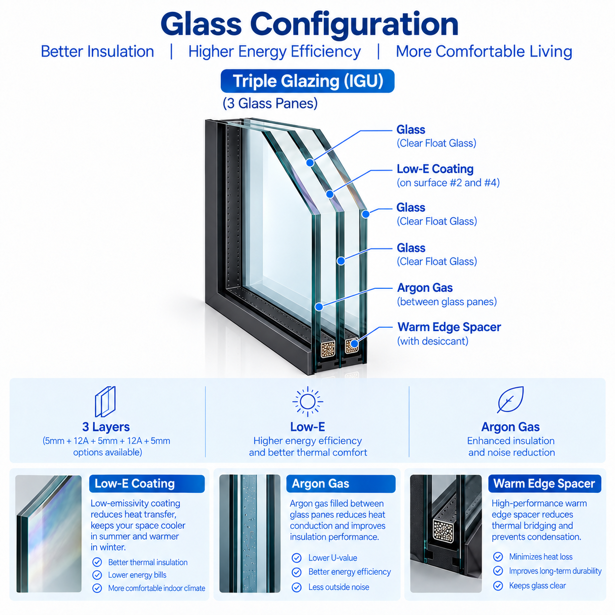 Vidrio aislante de triple panel para ventanas SAINTY™ que cumple con estándares SHGC de Title 24.