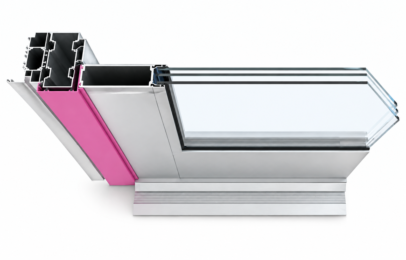 SAINTY™ storefront door profile section featuring a 34mm PA66 GF25 thermal break for Florida energy efficiency.