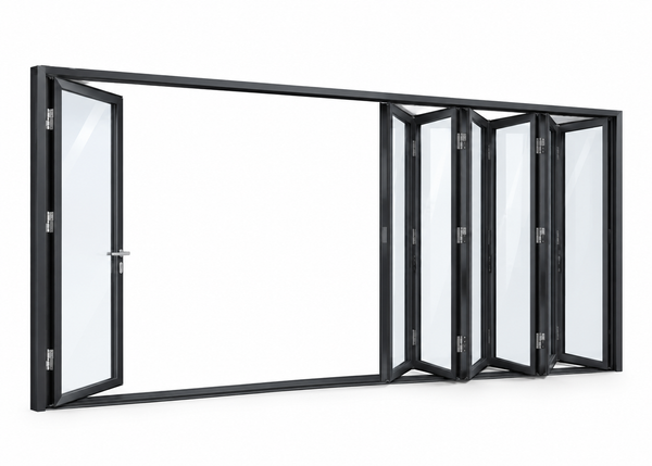 SAINTY™ Aluminum Bi-Fold Door in matte black finish for a modern United States residential house elevation.