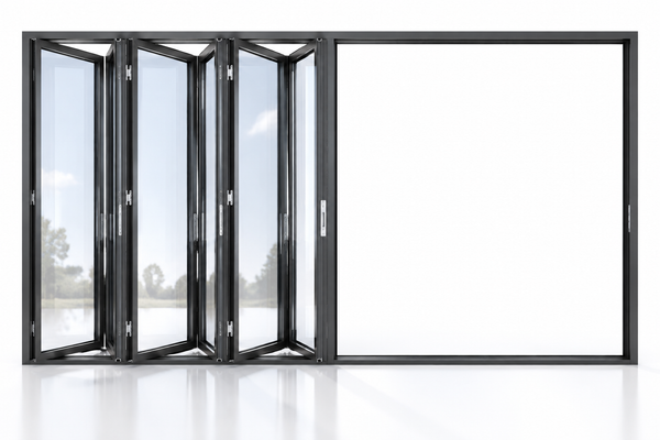 SAINTY™ Black Powder Coated Aluminum Bi-Fold Door installed in an Arizona desert home elevation.